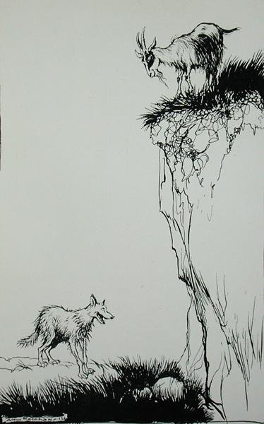The Wolf and the Goat, illustration from Aesop's Fables, published by ...