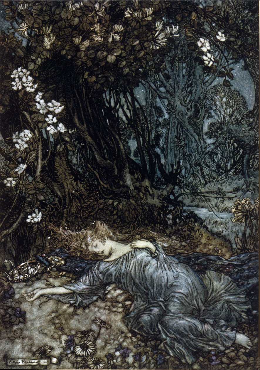 Titania the Queen of Fairies is sleeping. Illustration by Arthur ...