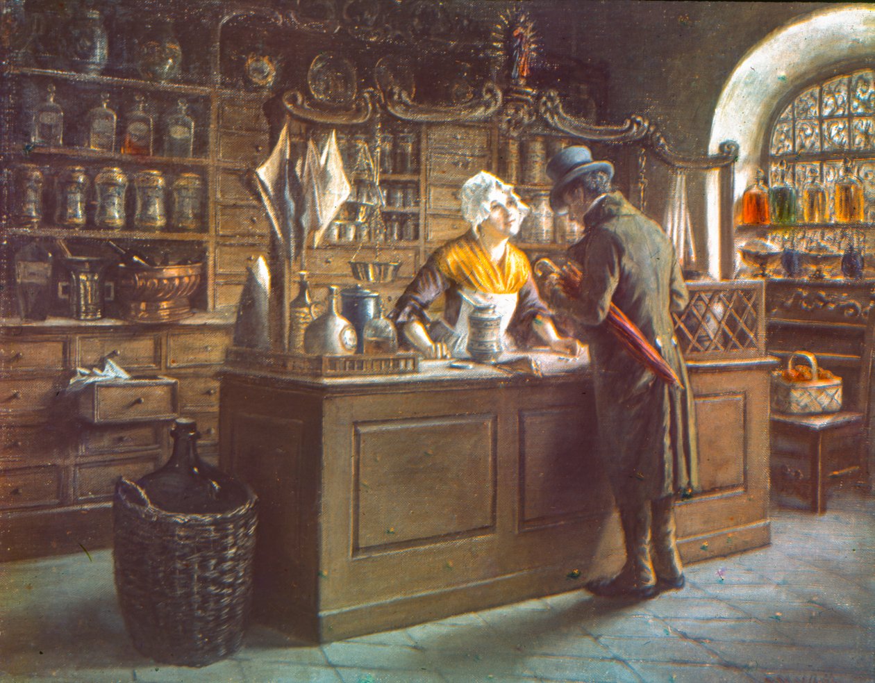 Copy of a painting photographed on glass plate using early Uvachrome 3 color process, c.1920 by Arthur Traube