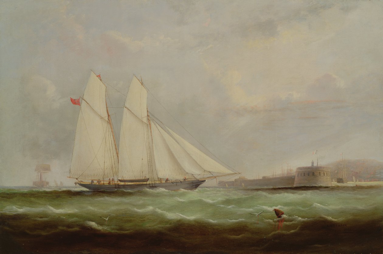 Schooner Yacht Esmeralda Approaching Cherbourg, 1861 by Arthur Wellington Fowles
