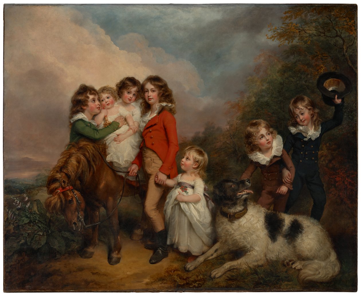 Portrait of the Children of Benjamin Goldsmid, with a Pony and a Dog in a Landscape by Arthur William Devis