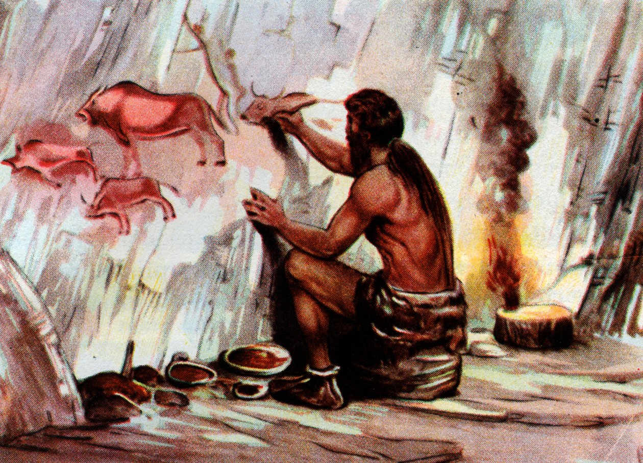 A Homo Sapiens Painting in a Cave, from 
