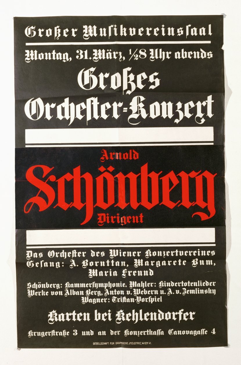 A Poster Announcing a Concert of Works by Schoenberg by Artist Unknown