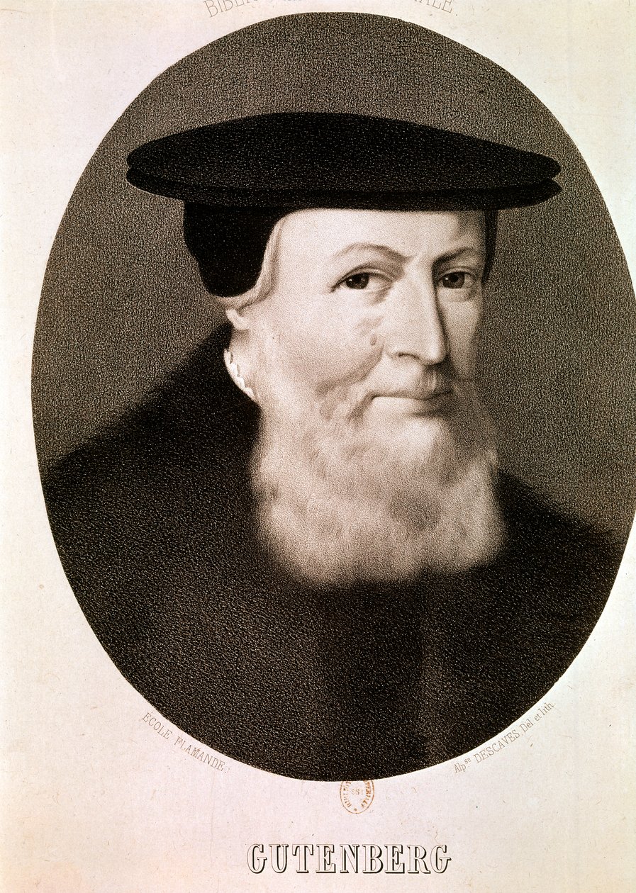 Portrait of Johannes Gutenberg (etching) by Artist Unknown