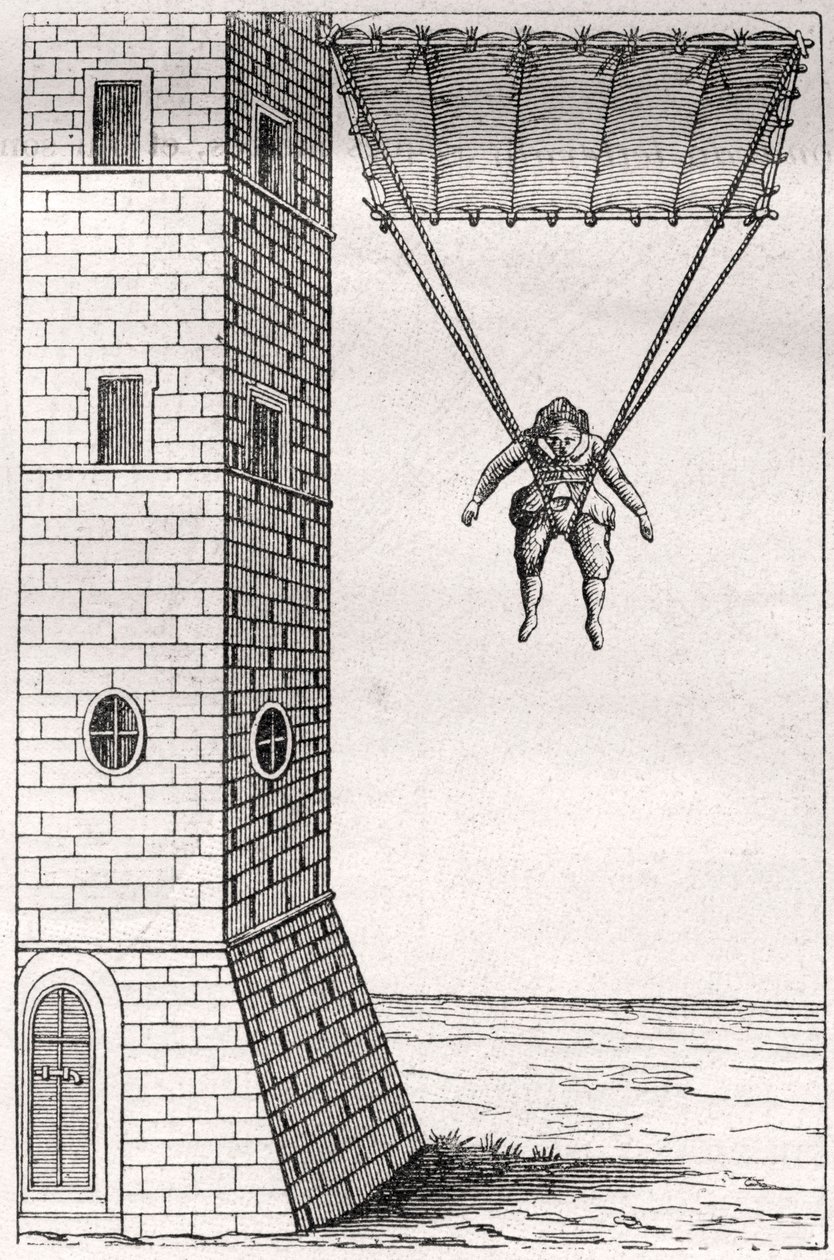 Homo Volans - The Parachute invented by Fausto Veranzio by Artist Unknown