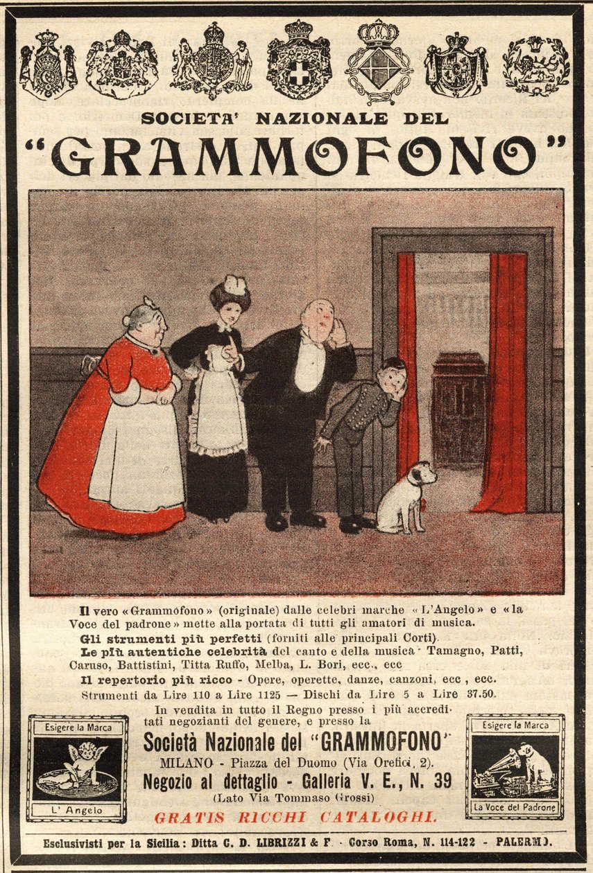 Italian advertisement of 1914 for the gramophone by Artist Unknown
