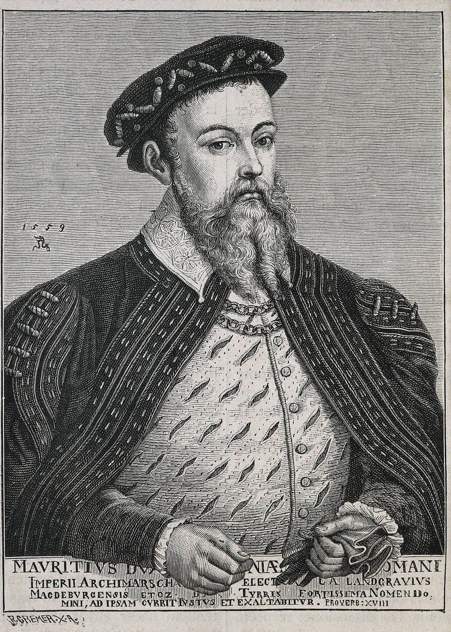Maurice of Saxony (1521-1553). Duke (1541-47) and later Elector (1547-53) of Saxony. Protestant from 1539. Portrait based on a painting by Lucas Cranach (engraving) by Artist Unknown