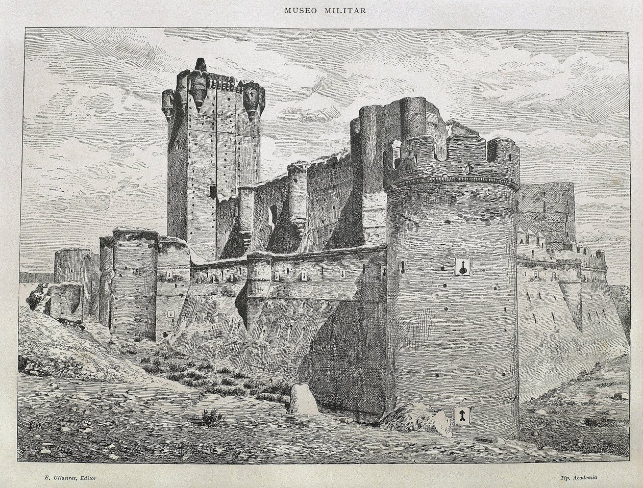 Medina del Campo. The Mota Castle. Engraving. Spain. Aragon. Zaragoza. General Military Academy by Artist Unknown