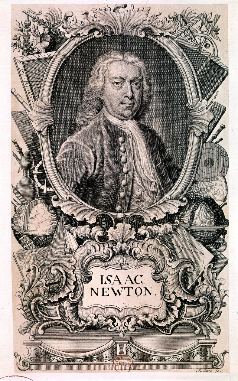 Sir Isaac Newton: Portrait by Artist Unknown: Fine art print