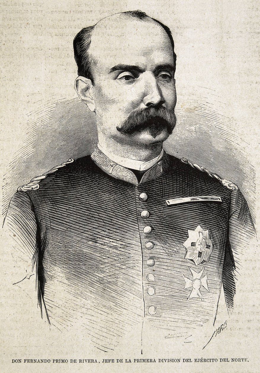 Fernando Primo de Rivera (1831-1921). Spanish Military Man and Politician. Fernando Primo de Rivera, Who Fought in the Third Carlist War. Engraving by Artist Unknown