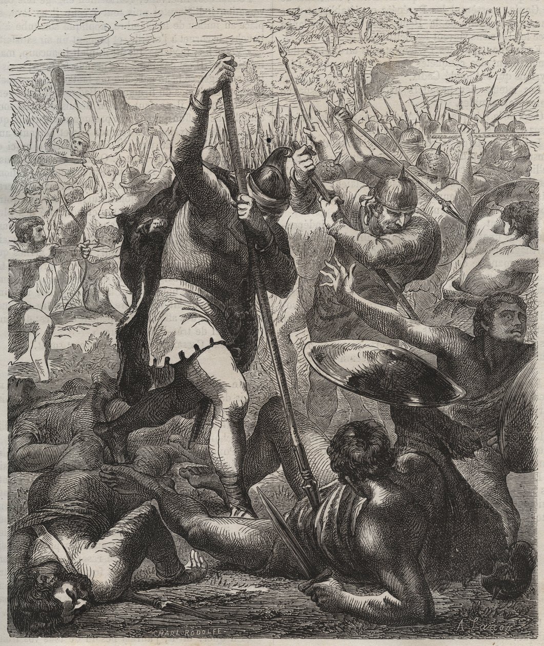 Representation of Pelagius the Conqueror, King of Asturias Triumphant Against the Saracens, 719, Covadonga, Spain by Artist Unknown