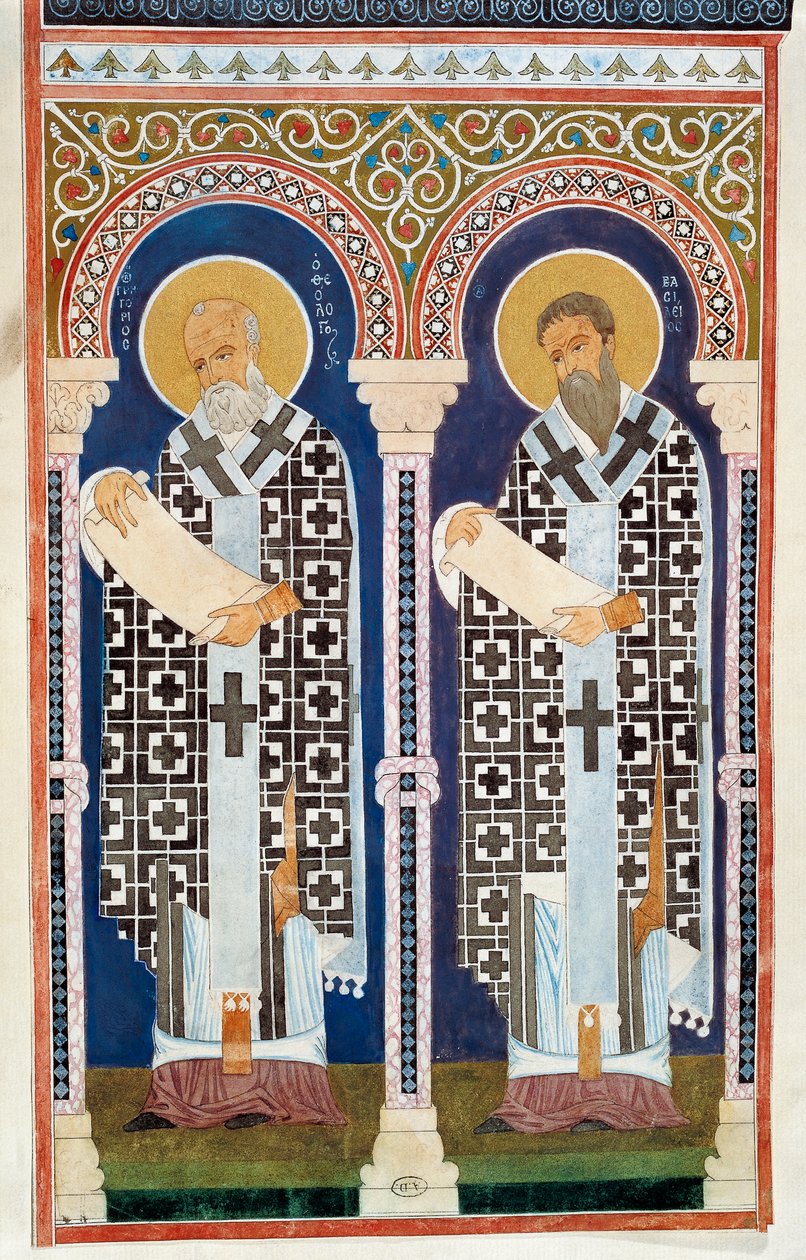 St Gregory of Nyssa and St Basil the Great, Fathers of the Greek Orthodox Church, Engraving, 4th Century by Artist Unknown