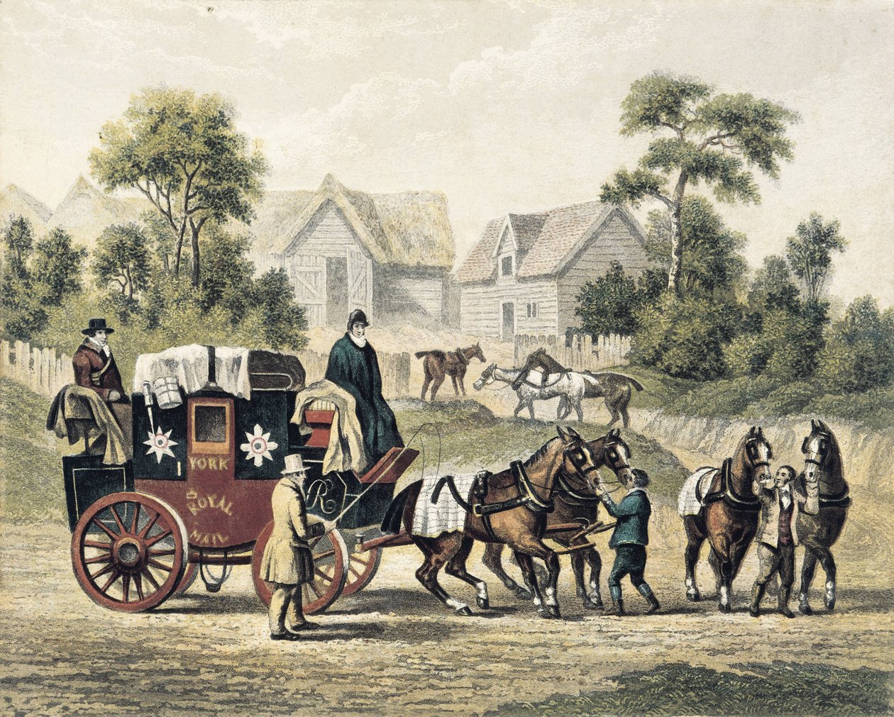 Stagecoach (19th c.). Engraving by Artist Unknown
