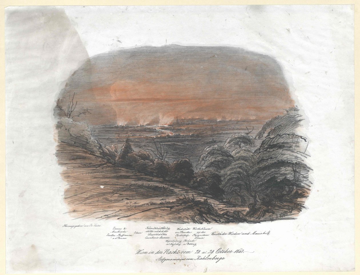 Vienna in the Night from 28th and 29th October 1848 (Record from the Kahlenberge) by Artist Unknown