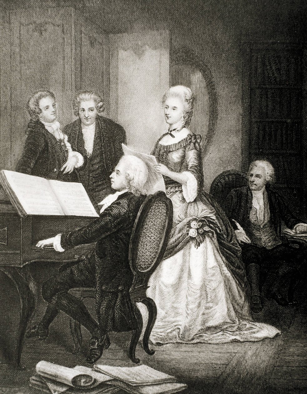 Wolfgang Amadeus Mozart accompanying soprano Caterina Cavalieri by Artist Unknown