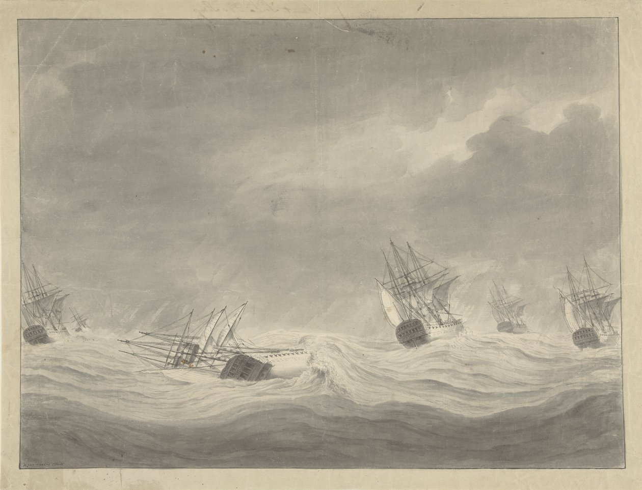 The Sinking of the Ship De Unie under Captain Count van Welderen in the North Sea, October 19, 1782 by Ary van Wanum