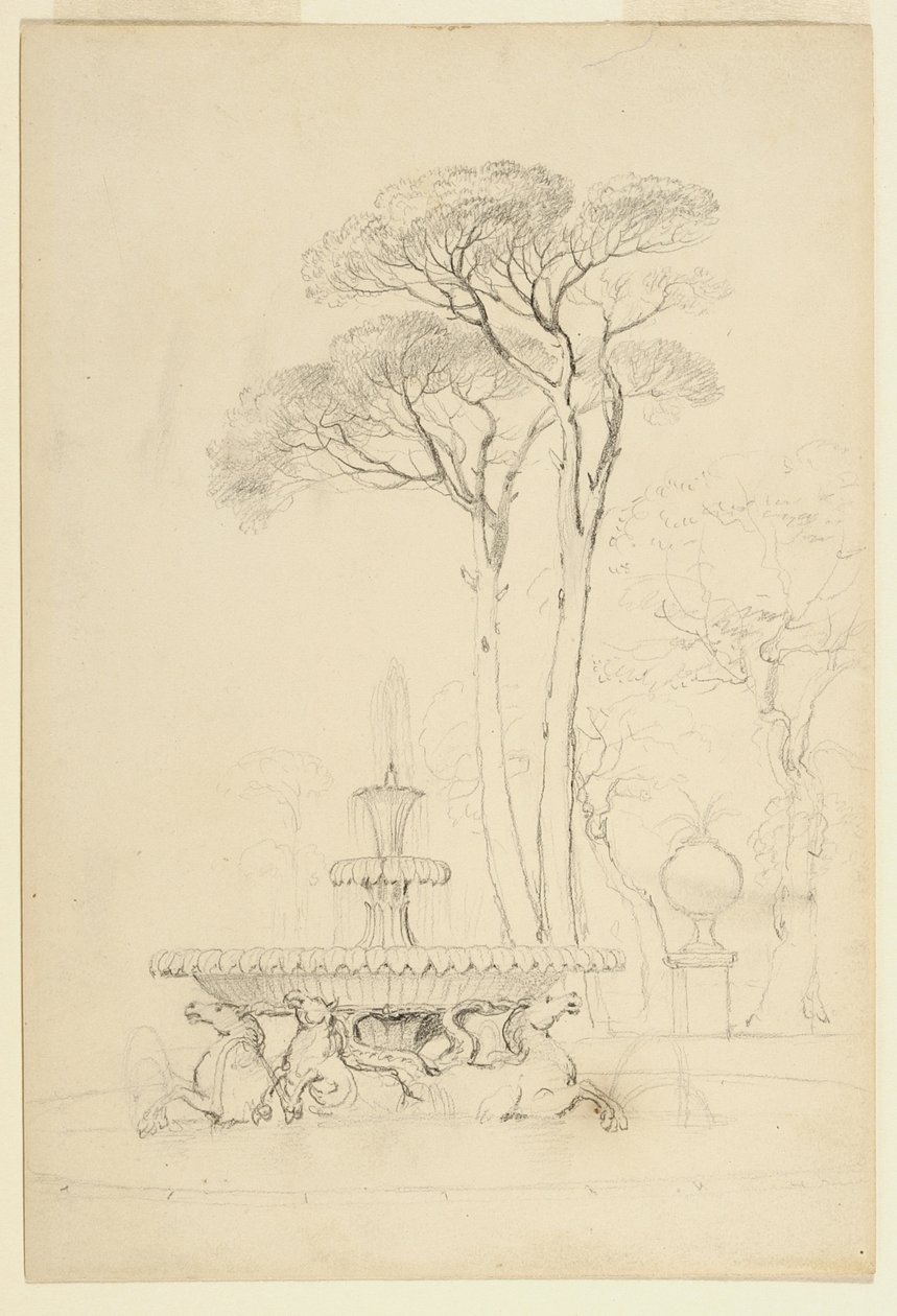 View of the Hippocampus Fountain in the Borghese Gardens, Rome, Italy by Asher Brown Durand