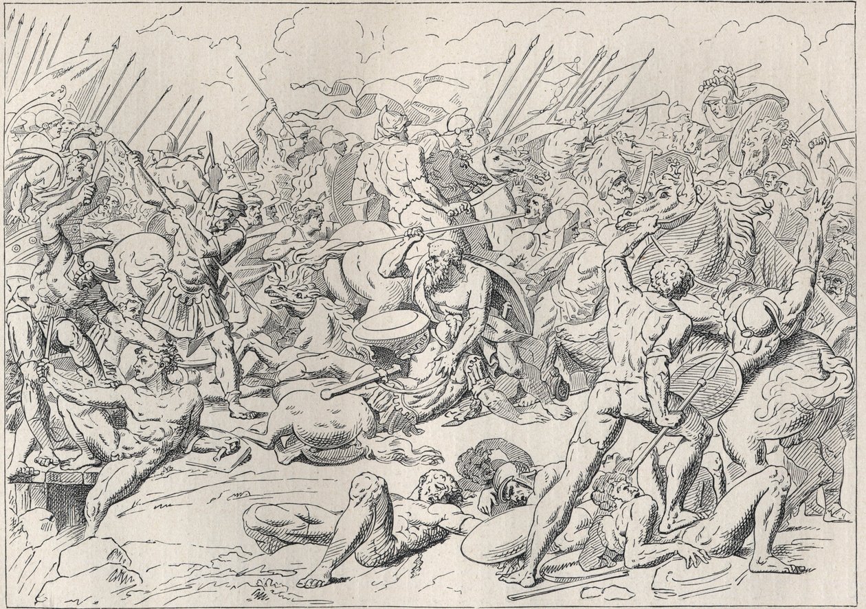 Peloponnesian War: The Battle of Potidaea (engraving after Carstens) by Asmus Jacob (after) Carstens
