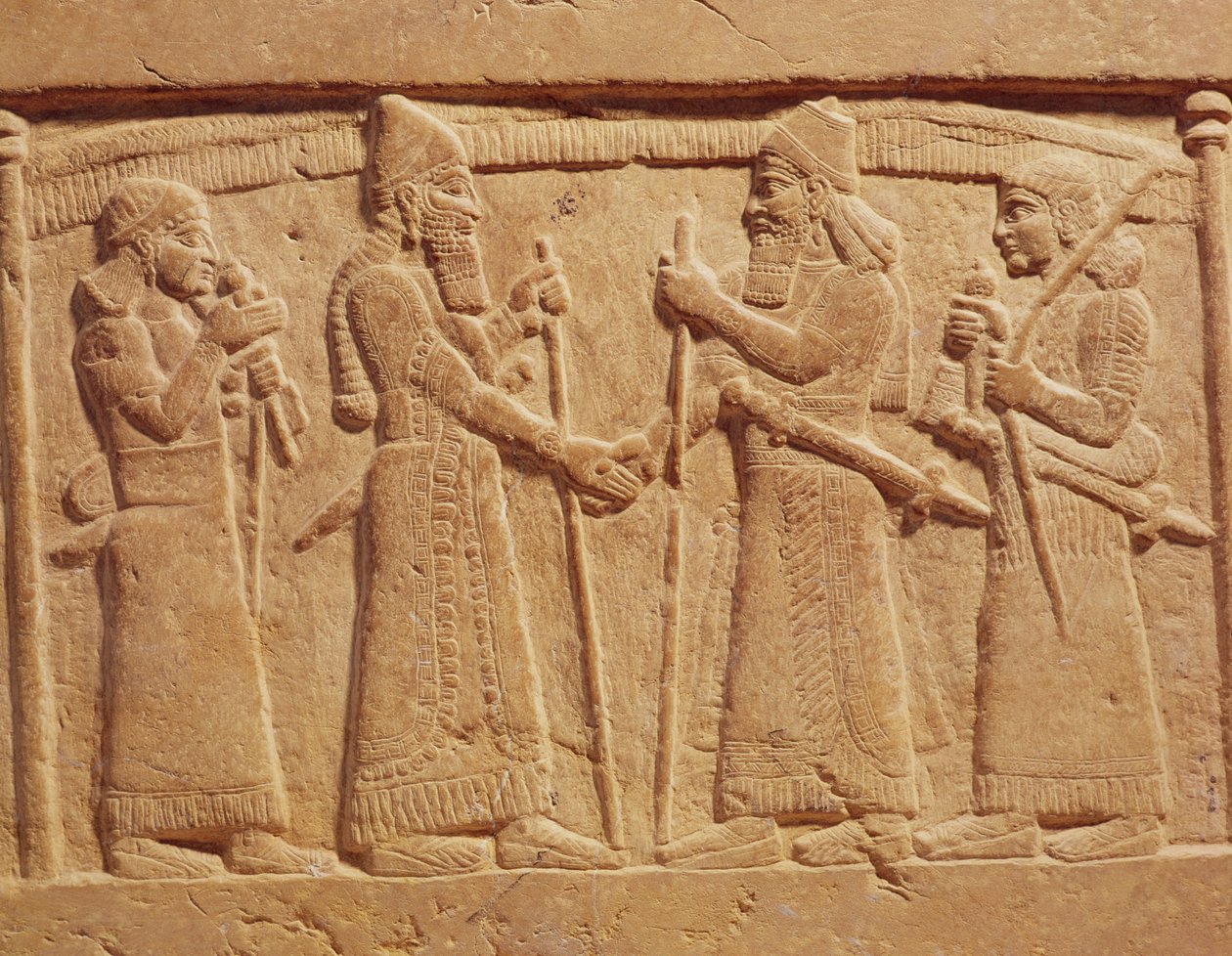 Relief depicting King Shalmaneser III of Assyria meeting a Babylonian by Assyrian