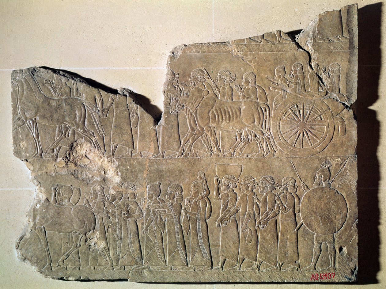Fragment of a relief depicting a procession of war prisoners, from the Palace of Assurbanipal in Nineveh by Assyrian