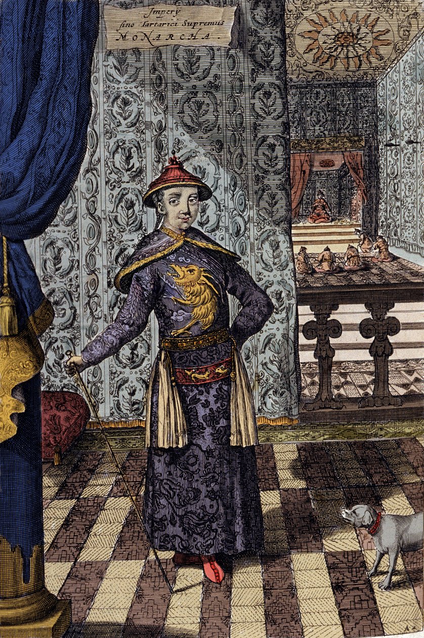 The Chinese Emperor and Supreme Ruler of the Tartars - Chinese emperor Kangxi, Qing dynasty, engraving by Athanasius Kircher from China Monumentis, qua sacris qua profanis by Athanasius Kircher
