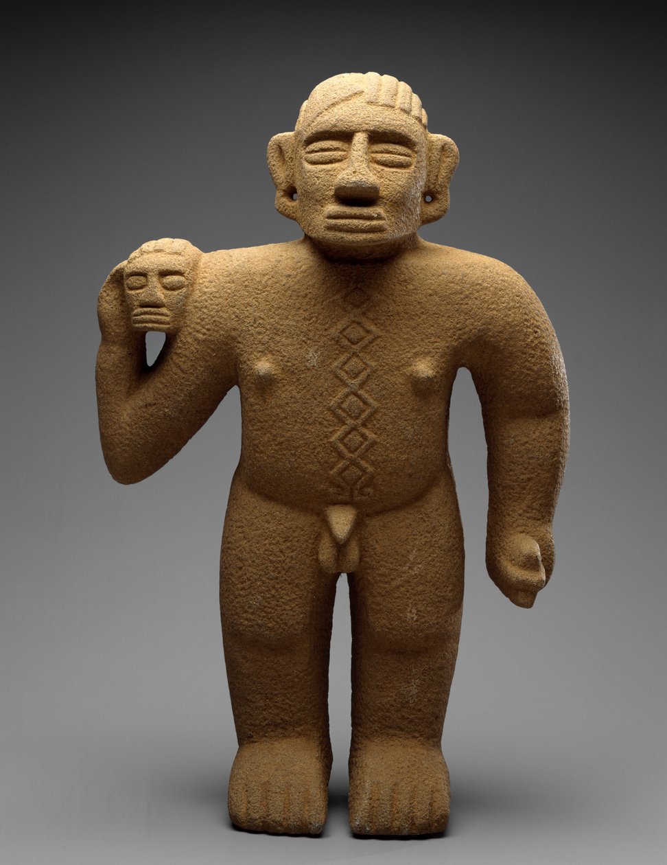 Standing Warrior with Trophy Head, Costa Rica, Late Period V - Early Period VI, 700-1000 by Atlantic Watershed Culture Atlantic Watershed Culture
