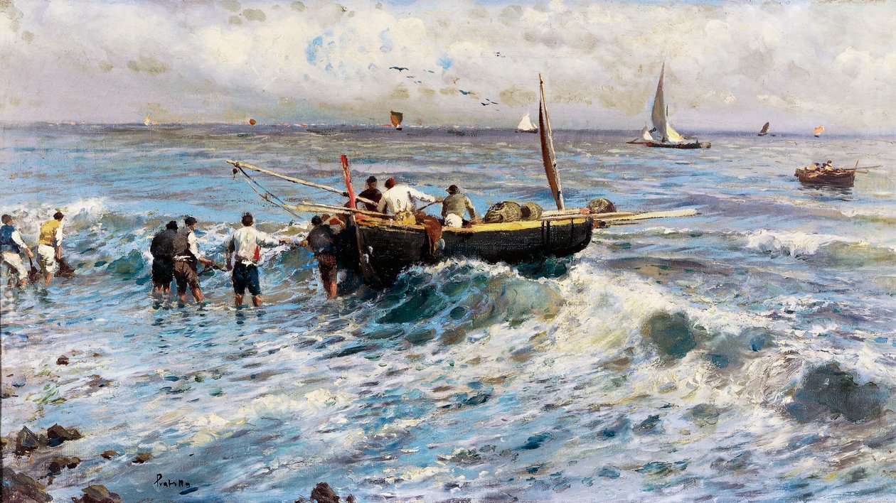 Seascape with Fishermen by Attillo Pratella