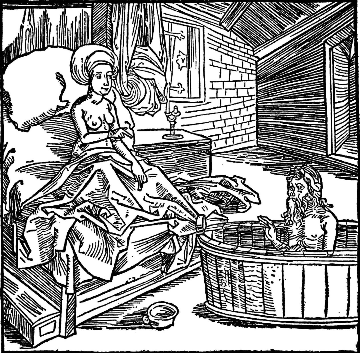 The Woman and the Bathing Hermit by attributed to Albrecht Dürer