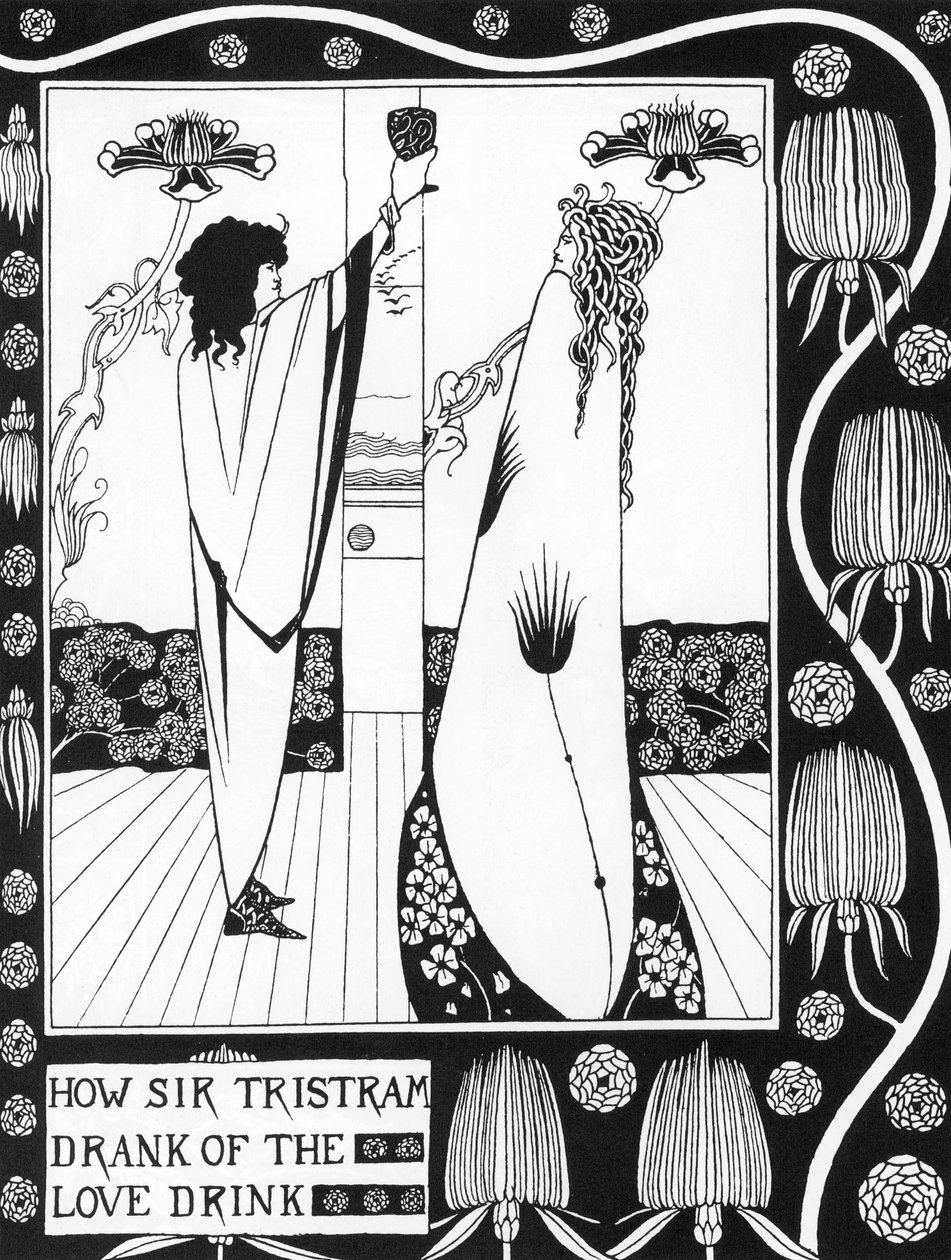 Arthurian Legend: Tristan Drinking the Love Philtre (Engraving in The Story of Tristan and His Adventures, Including His Love Story with Isolde, from Sir Thomas Malory, Edition Illustrated by Aubrey Beardsley, 1893-1894) by Aubrey Beardsley