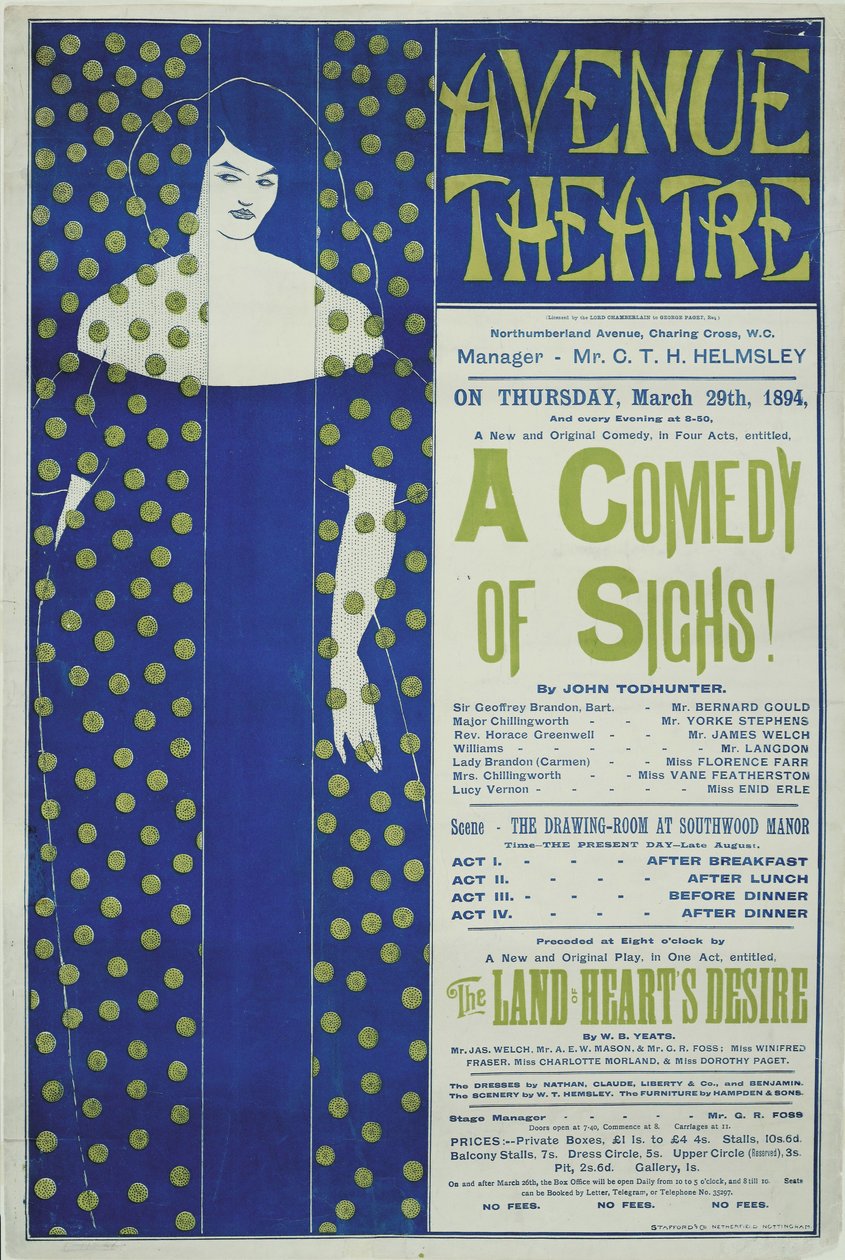 Avenue Theater, A Comedy of Sighs! Poster by Aubrey Beardsley