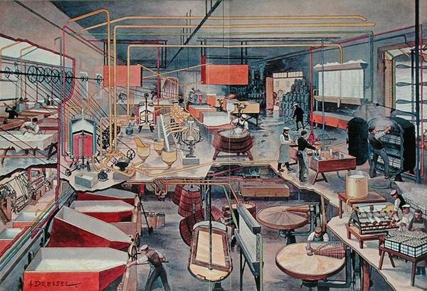Interior of a modern urban dairy, illustration from 