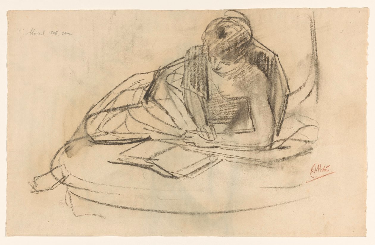 Resting Model, Reading on a Sofa by August Allebe