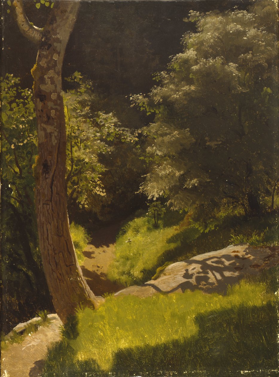 Park landscape with garden path by August Cappelen