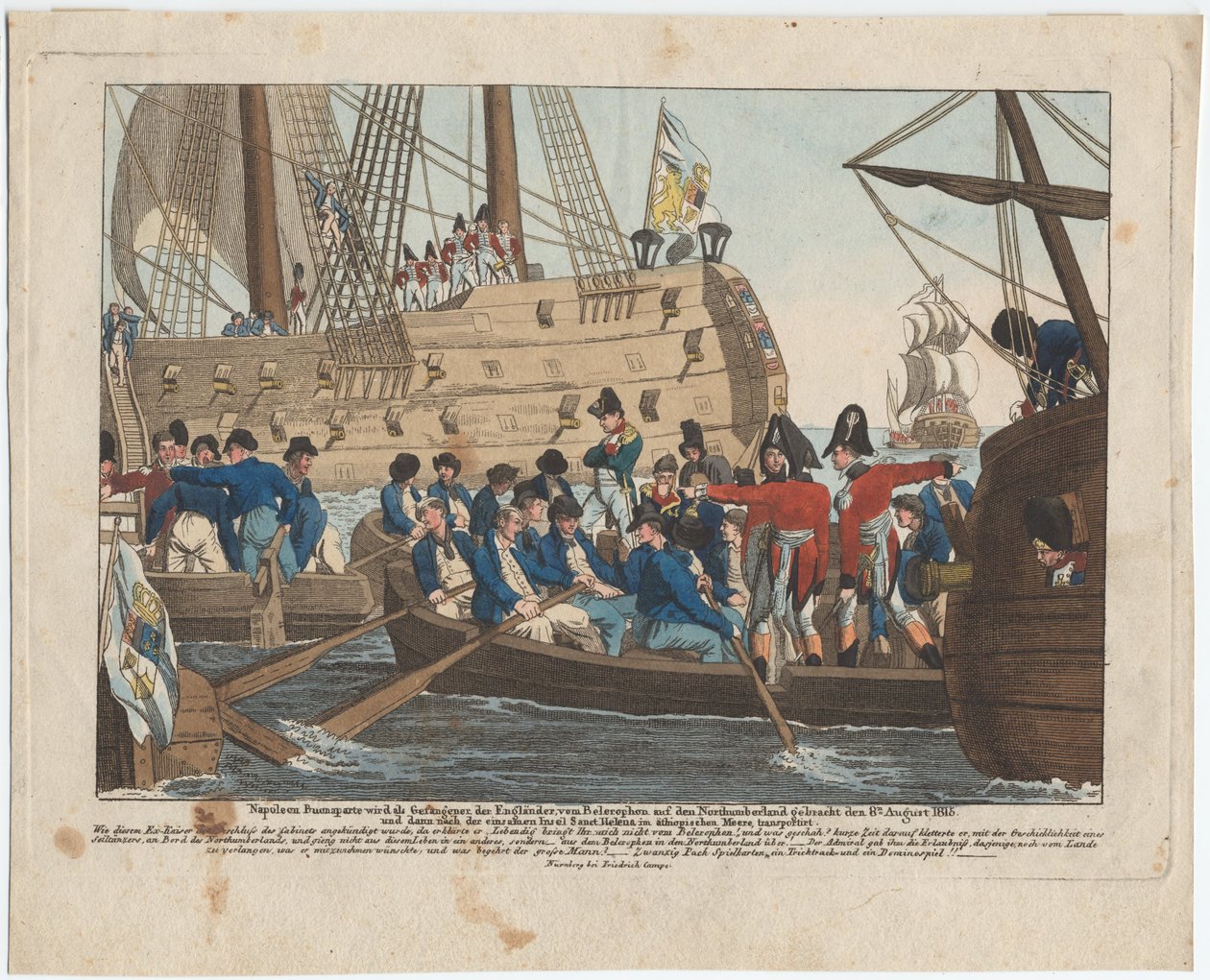 Napoleon Bonaparte as Prisoner of the English is Brought from the Bellerophon to Northumberland by August Friedrich Andreas Campe