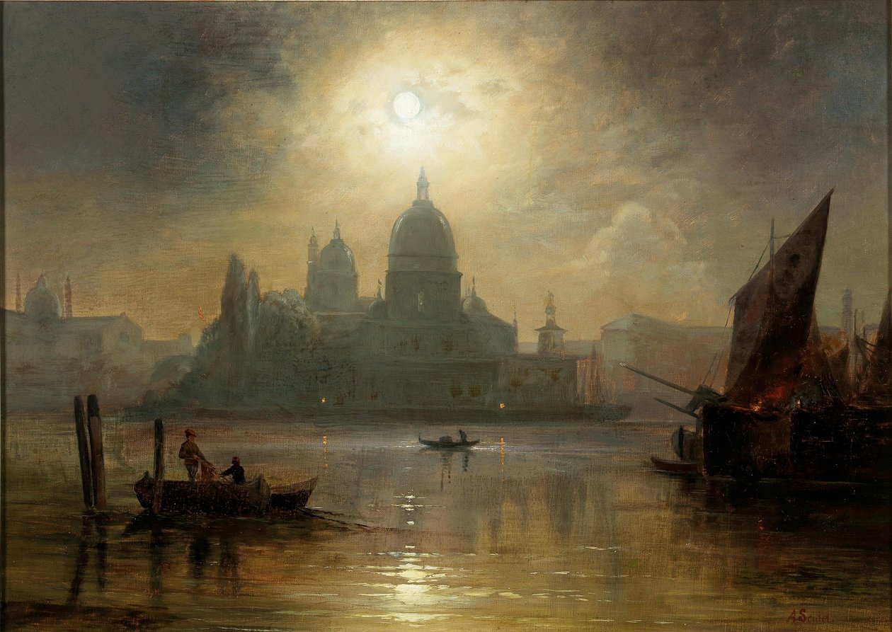 Venice, A Moonlit Night over the Santa Maria della Salute by August Seidel