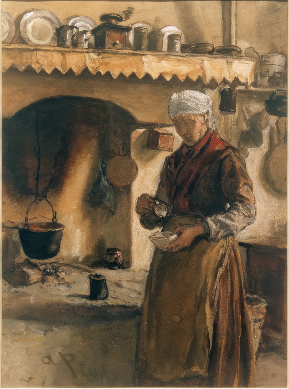 Italian Peasant Woman by the Hearth by August von Pettenkofen