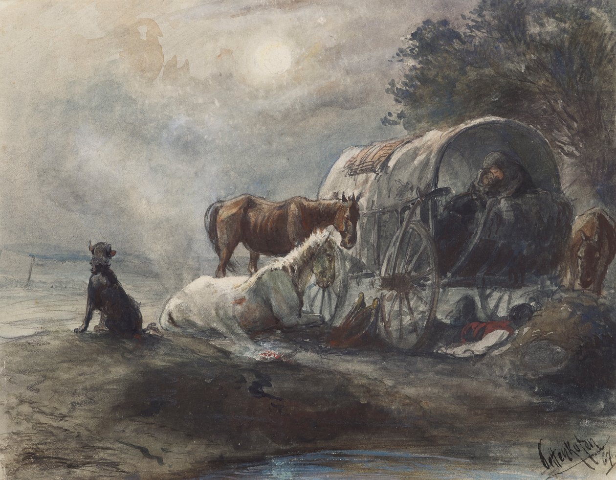 Overnight in the Covered Wagon by August von Pettenkofen