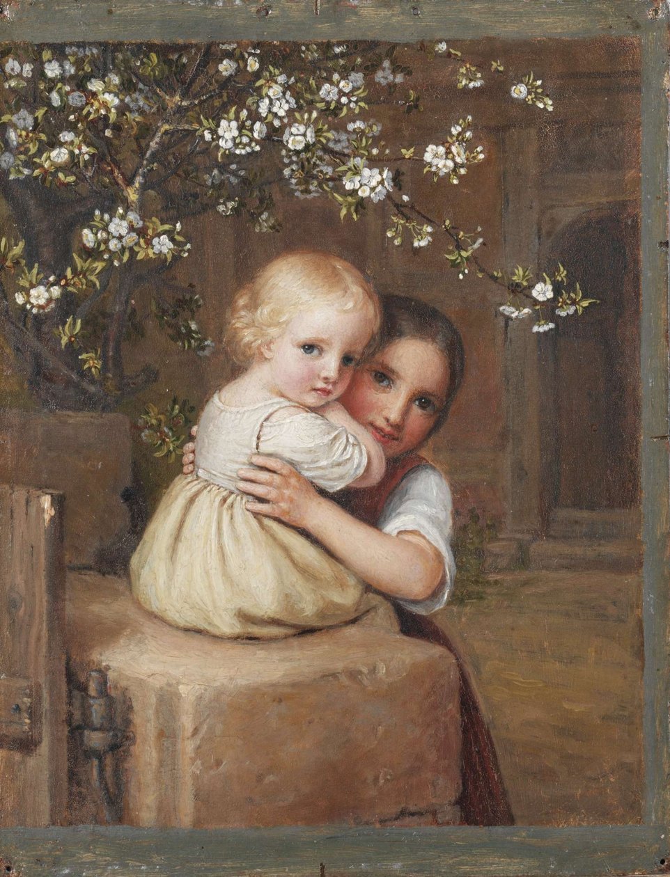 Child and Girl under Blooming Apple Tree (study) by August von der Embde