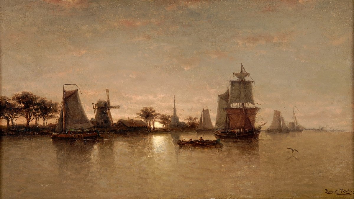 River Landscape by Moonlight by Auguste Musin