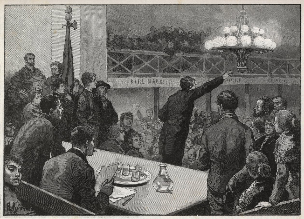 Meeting for the strike at the Vooruit in 1885 - engraving in 