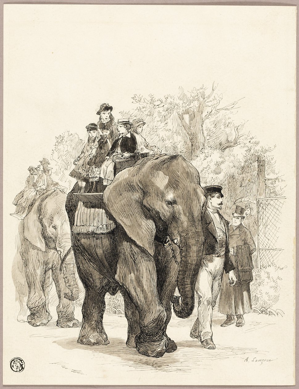 Elephant with Riders in Jardin des Plantes, Paris by Auguste Andre Lancon