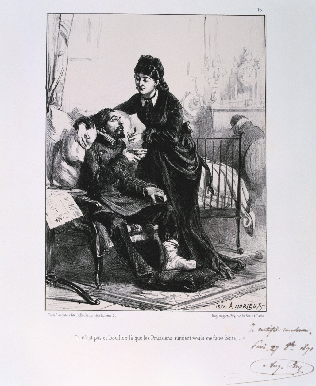 A woman feeding a wounded soldier soup, Siege of Paris, Franco-Prussian War by Auguste Bry