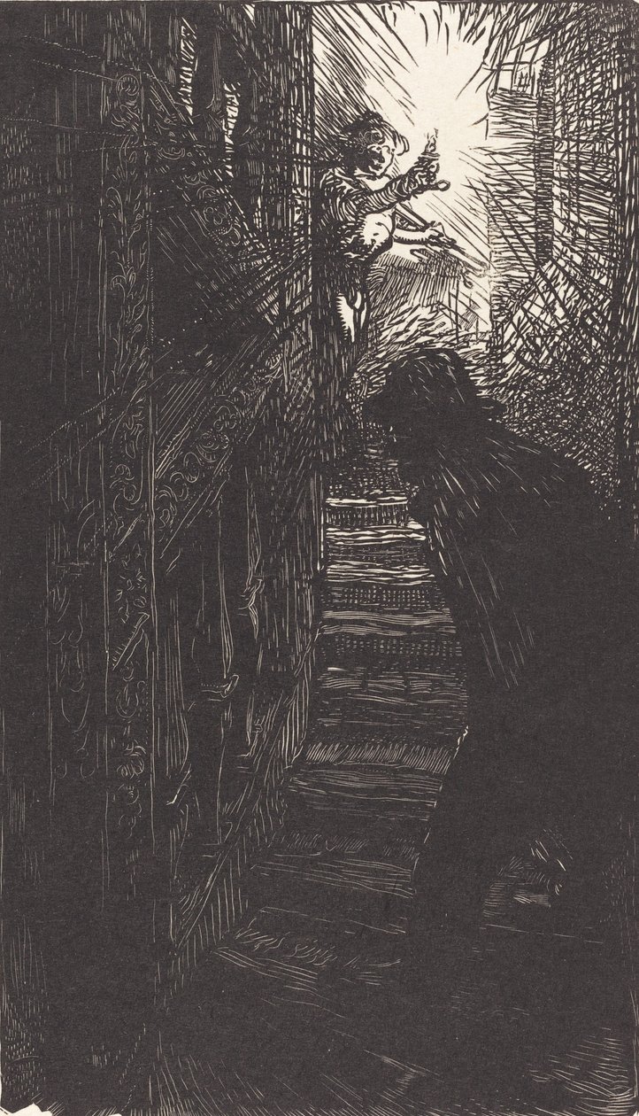 Sculpted Staircase, rue Boutebrie, published 1901 by Auguste Lepere