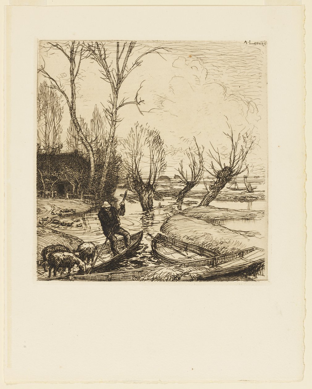 In the Deluged Marsh - The Shepherd by Auguste Lepere