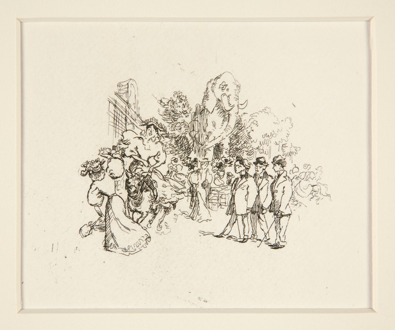 Lady Riding Cow, Other Figures, and Elephant by Auguste Lepere