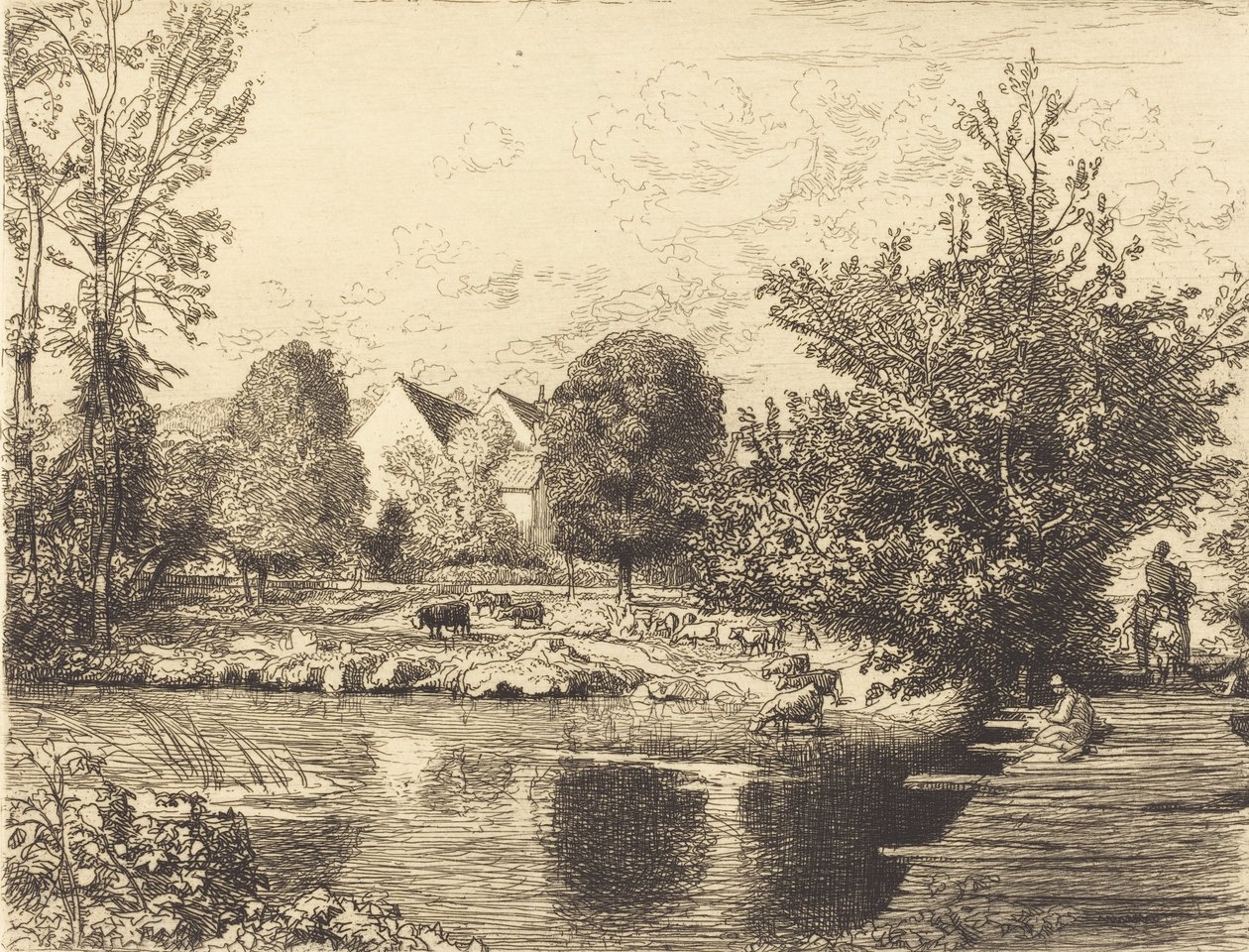 Old Foot-bridge, Banks of the Small Morin by Auguste Lepere