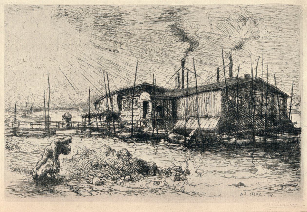 Old Washing-boats at Grenelle by Auguste Louis Lepère