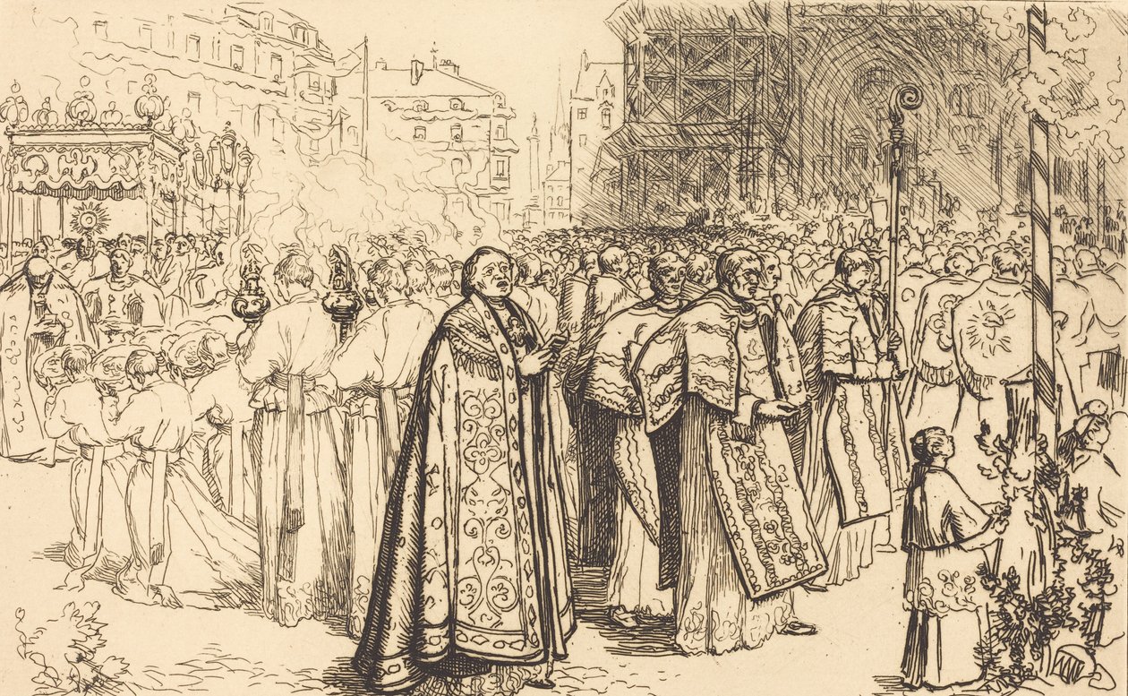 Return of the Procession to Nantes Cathedral, 190 by Auguste Lepere
