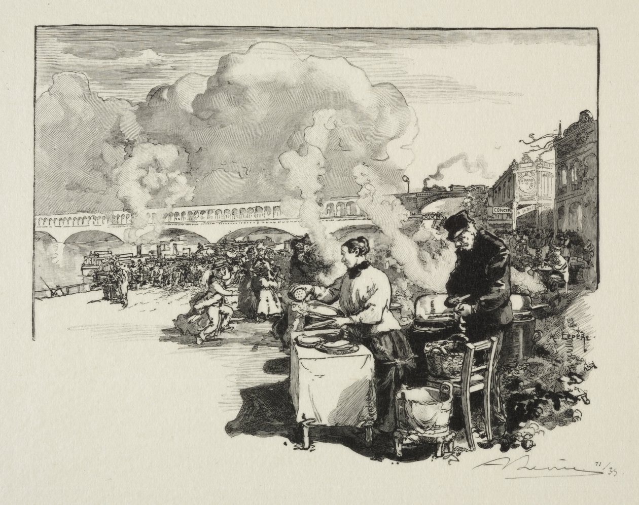 Landing Stage of the Boat-Omnibus by Auguste Louis Lepère