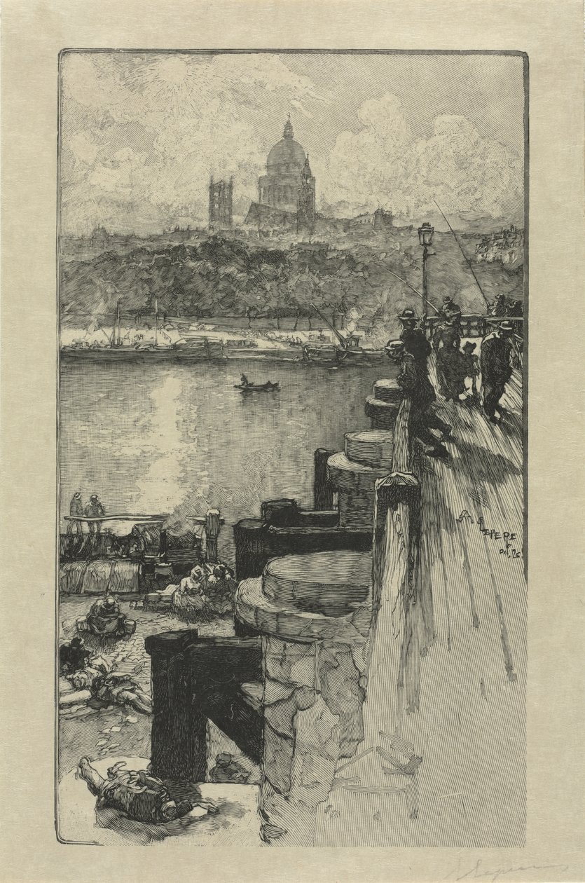 Fishermen on a Pier, Paris by Auguste Louis Lepère